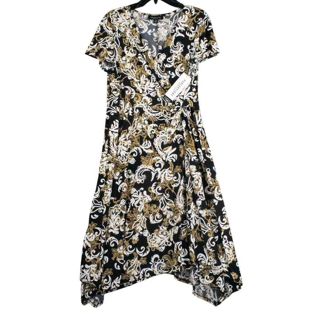 Perceptions New York Womens L Faux Wrap Asymmetrical Dress‎ Paisley Slinky Knit